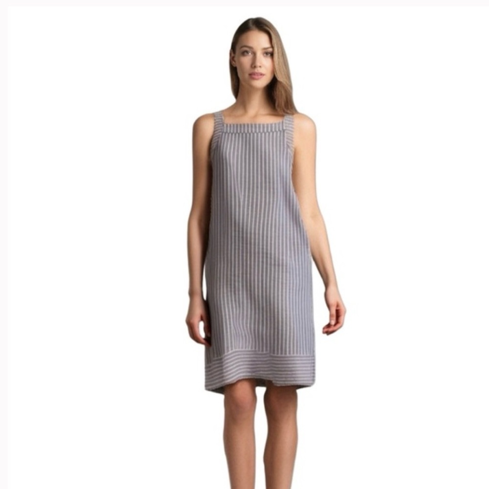 ForCynthia Linen Blend Denim Blue and White Stripe Dress Sz L